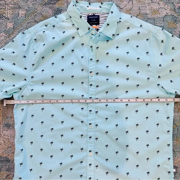 Denim & Flower Ricky Singh Mens Palm Tree Teal Collared Shirt Sz L slim fit NWOT - Picture 4 of 11